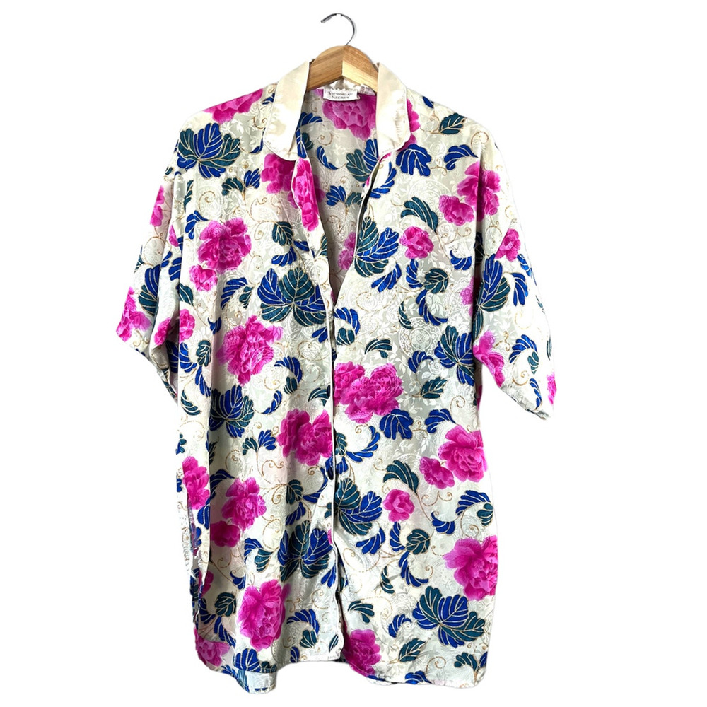 Vintage Cream and Floral Victoria's Secret Sleep Shirt M
